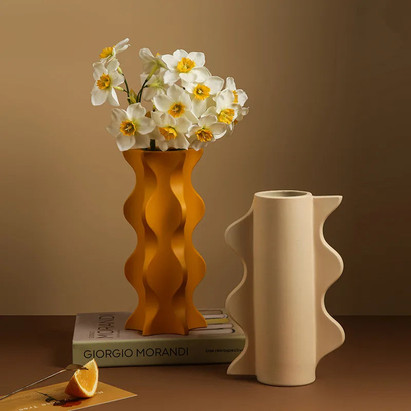 vase en céramique géométrique nordique pour fleurs séchées décoration maison - vue 4 sur 11