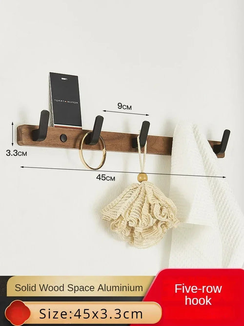 porte-serviettes en bois et aluminium organisateur mural pour accessoires de douche - vue 16 sur 16