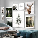 hiver forêt cerf hibou paysage art mural nordique