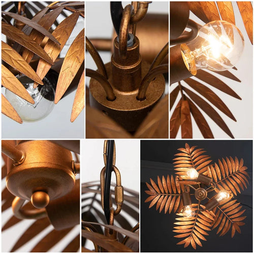lustre boho en feuilles de cocotier pour décoration créative intérieure - vue 5 sur 11
