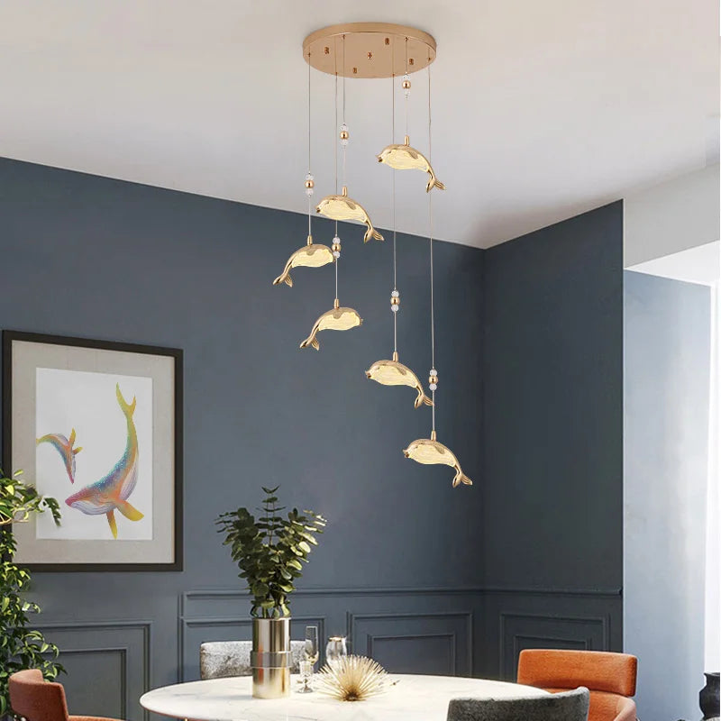 Style européen Villa Hall escalier lampe baleine lustre créatif salon luxe dauphin chambre suspension éclairage - vue 3 sur 14