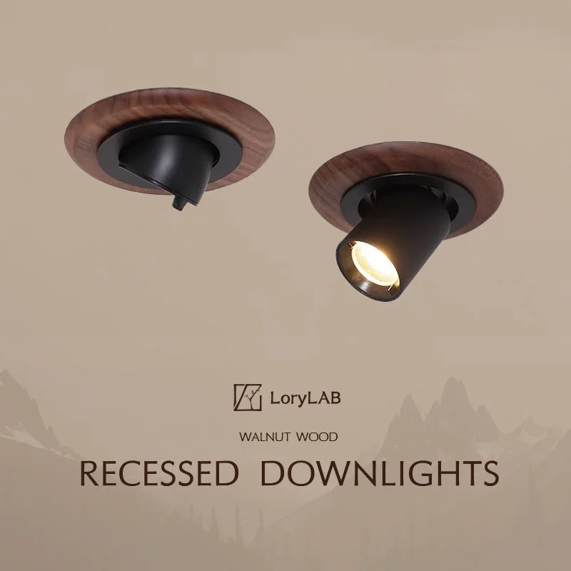 Walnut Wood Wall Wash Light, Modern Wabi-Sabi Vintage, Rotatable Recessed Spotlight for Living Room, Dining Room, Bedroom, Study - vue 1 sur 8
