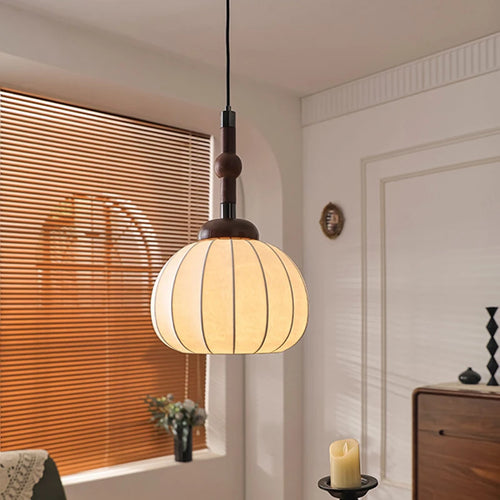 lustre en soie et bois pour éclairage intérieur moderne - vue 2 sur 7
