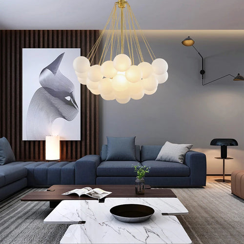 lustre boule de verre moderne led suspension nordique suspendu - vue 7 sur 10