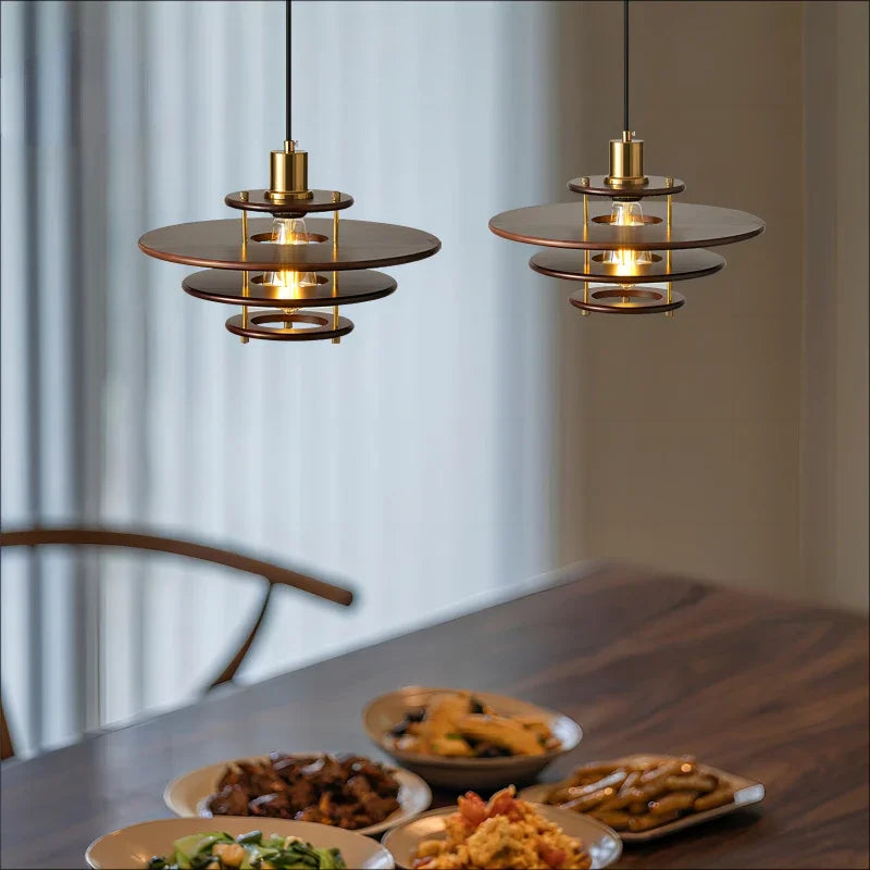 lustre rétro wabi-sabi en verre et bois minimaliste - vue 4 sur 6