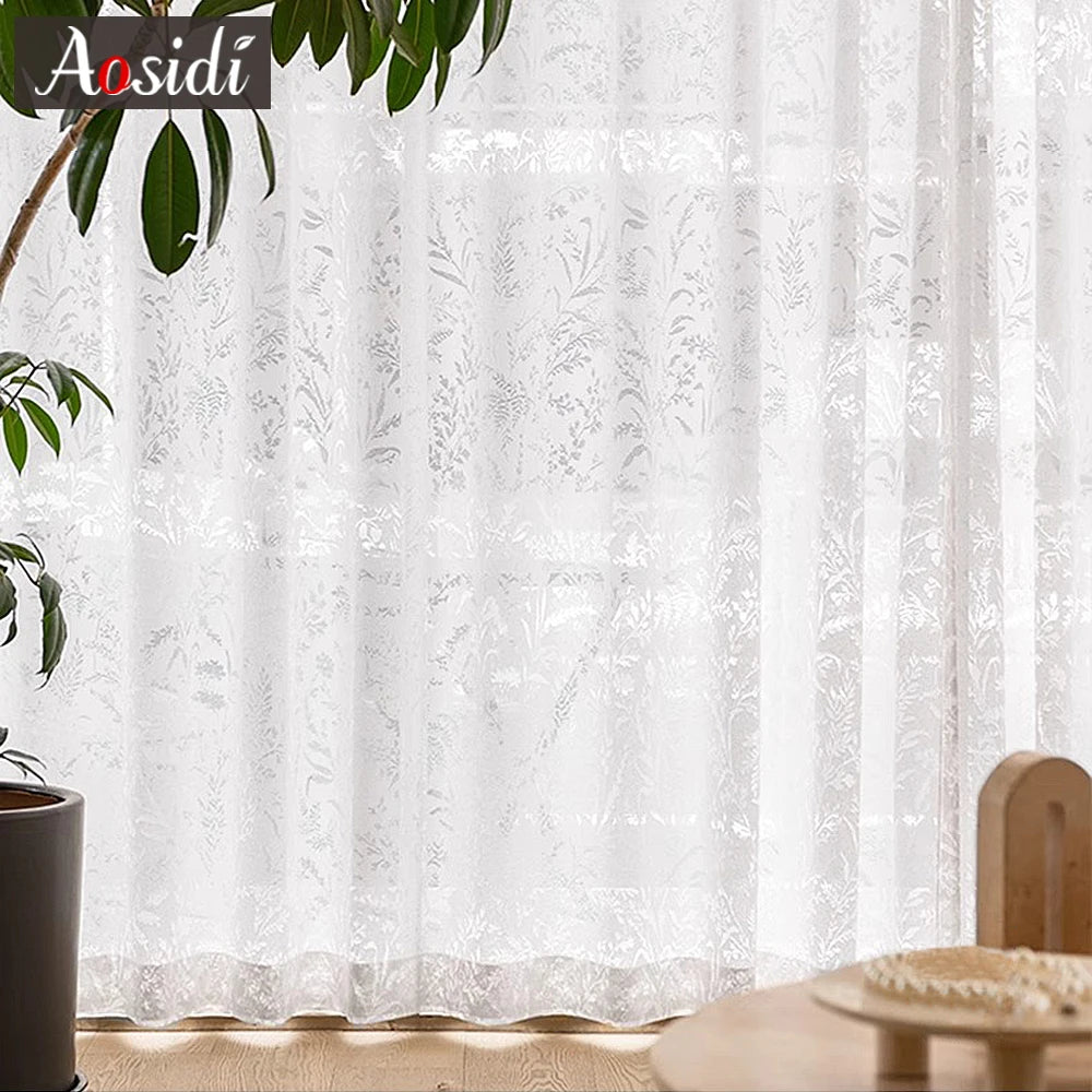 Voilage dentelle florale translucide rideau salon chambre moderne - vue 2 sur 8