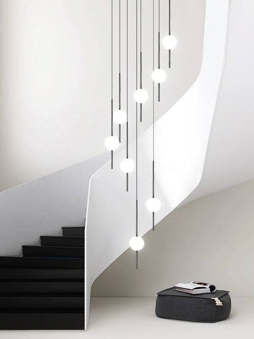 lustre moderne minimaliste creux duplex loft escalier colimaçon villa hôtel - vue 2 sur 14