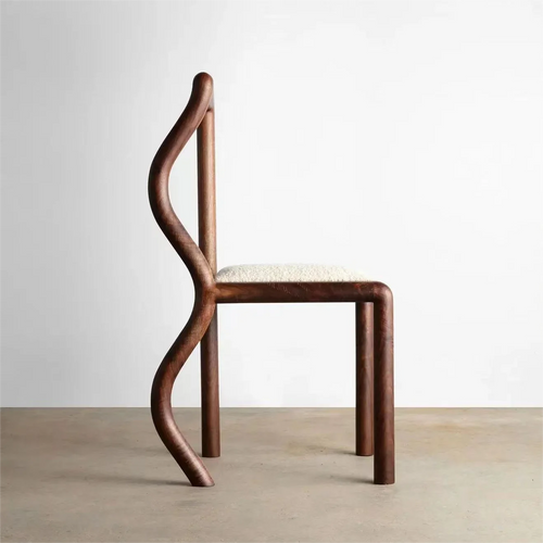 chaise rétro nordique en noyer avec coussin en laine d'agneau - vue 7 sur 7