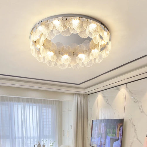 plafonnier led rond moderne en acier inoxydable et verre - vue 2 sur 10