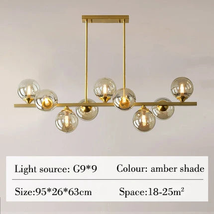 lustre suspendu en cuivre avec boule de verre pour décoration intérieure - vue 9 sur 10