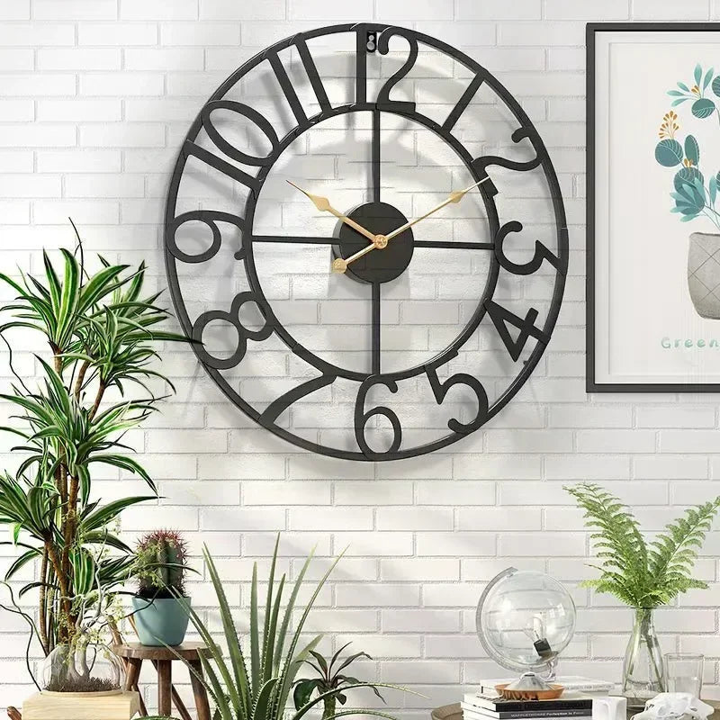 horloge murale silencieuse en fer forgé design nordique créatif décoratif - vue 5 sur 9