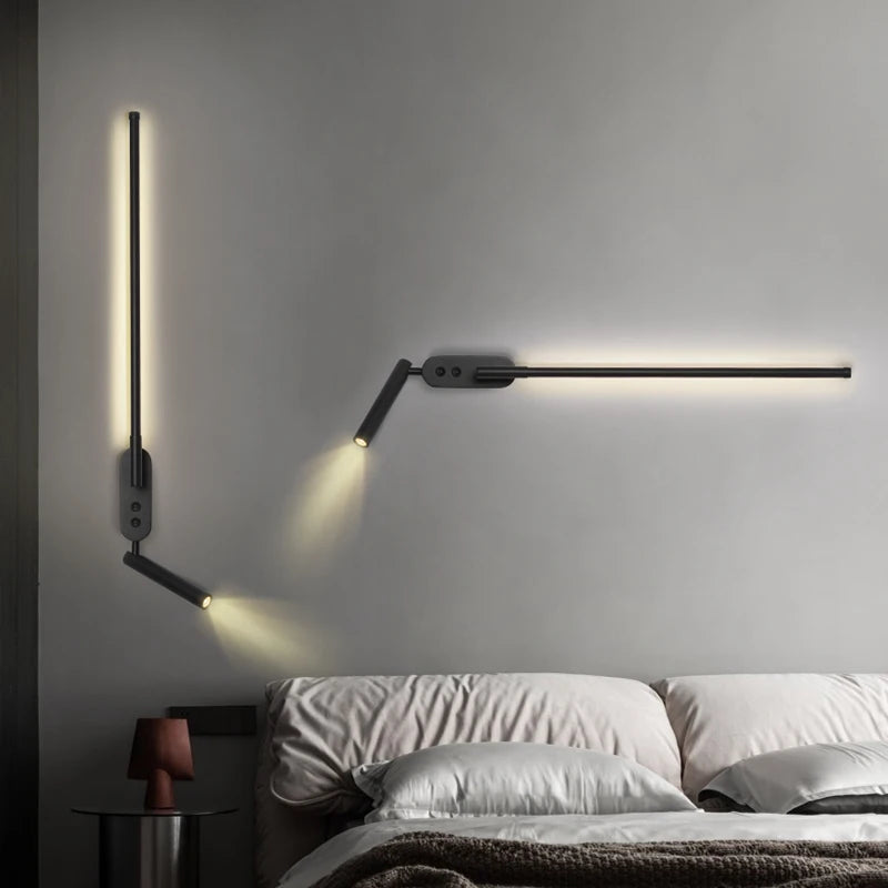 Modern Bedroom Living Room Wall Light ON/OFF Switch AC220V Black White Long Wall Lamps with LED Spotlights - vue 6 sur 18
