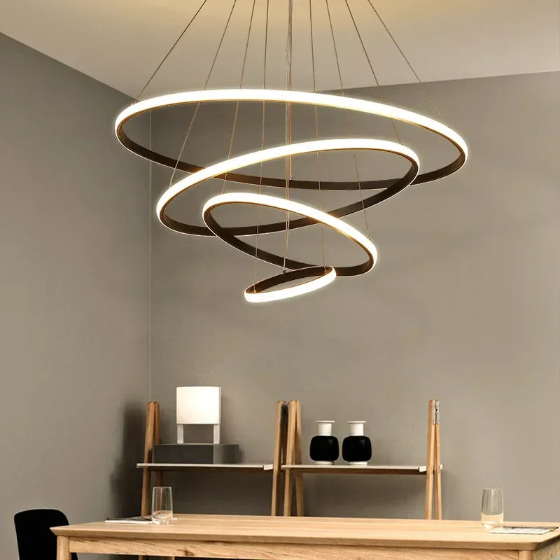 lustre moderne rond à trois cercles design élégant - vue 3 sur 13