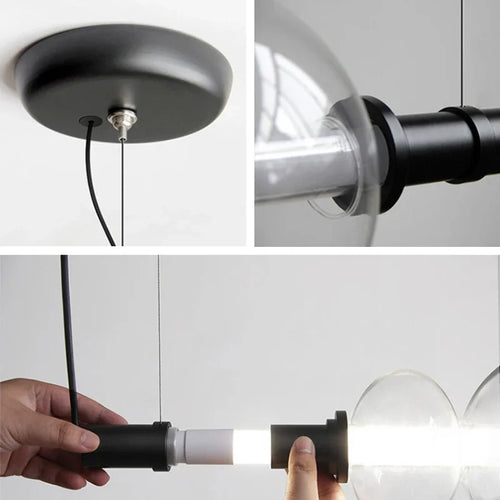 lustre moderne en bande de verre avec lumière led pour décoration maison - vue 7 sur 9