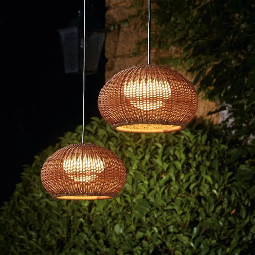 2023 Lustre étanche extérieur Suspension de style chinois Cour Villa Suspension Jardin Restaurant Lampe de tissage en rotin - vue 2 sur 9