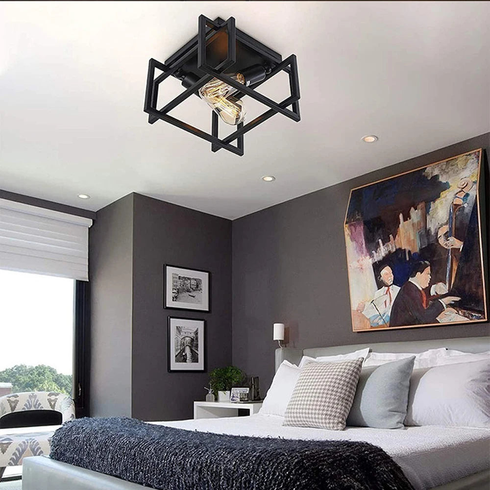 plafonnier industriel rétro à deux lampes pour intérieur - vue 10 sur 11