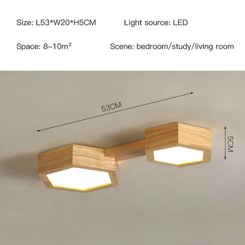 plafonnier en bois design moderne hexagonal avec éclairage LED - vue 8 sur 11