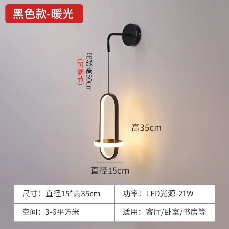 applique murale led moderne de luxe avec anneau doré décoratif d'intérieur - vue 9 sur 18
