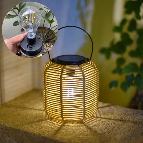 lanterne solaire en rotin pour ambiance extérieure créative - vue 17 sur 23
