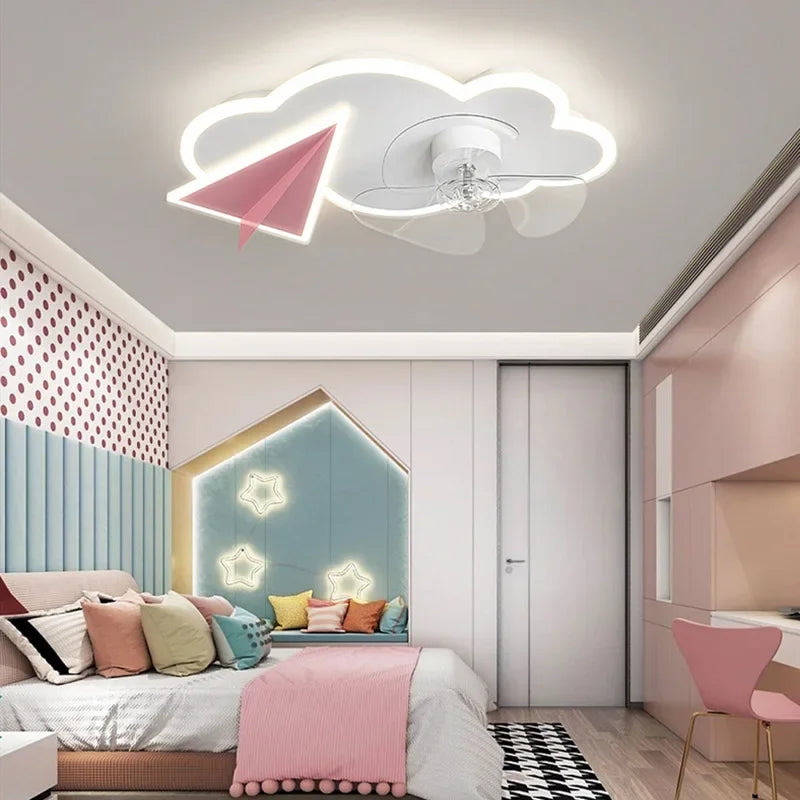plafonnier ventilateur avec lumières design avion télécommande pour enfants - vue 2 sur 8