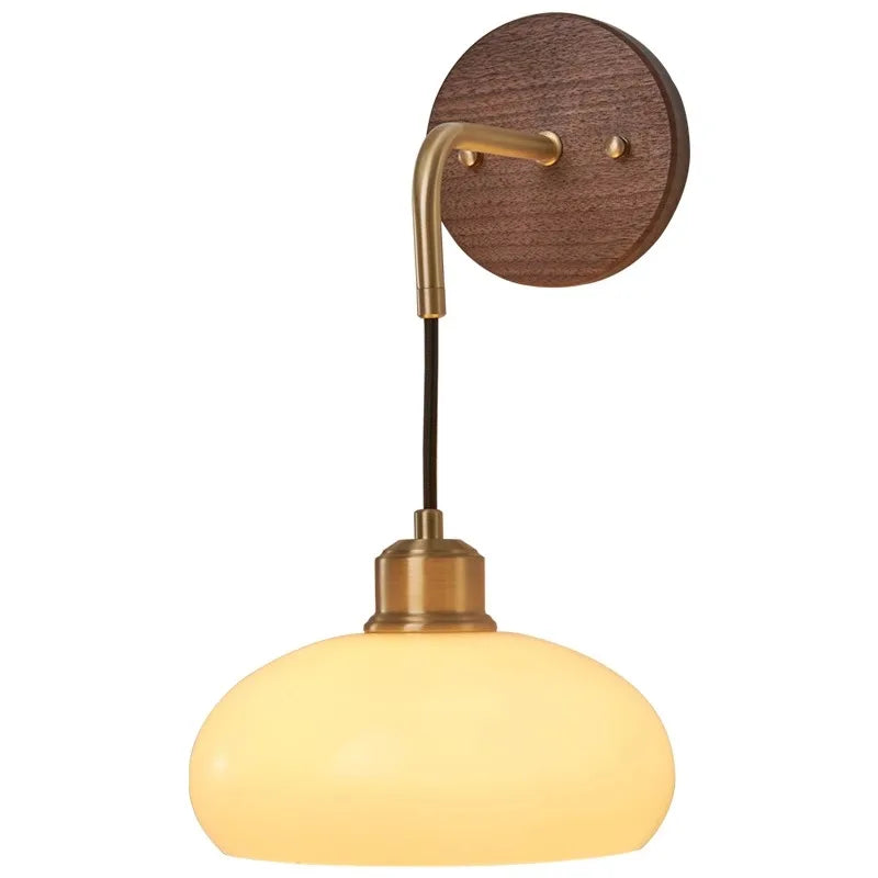 Walnut Wood Glass Brass, Wabi-sabi minimalist Modern style, Wall Sconce light for Bedroom, Bedside, Living, Dining Room - vue 6 sur 7