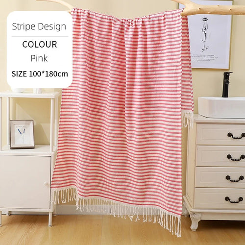 Serviette de plage turque rayures pompons sauna spa