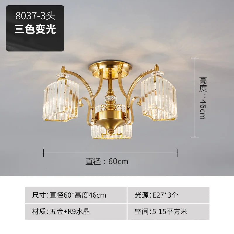 plafonnier moderne en cristal doré avec éclairage led trois couleurs - vue 11 sur 13