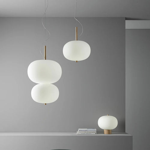 Kobuc Design nordique salon suspension avec grande boule ronde abat-jour en verre créatif bois lustre salle à manger chevet - vue 3 sur 13