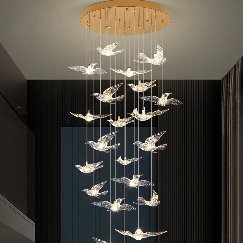 YOULAIKE oiseau design led lustre pour escalier de luxe salon suspendu luminaire couloir longue spirale acrylique lampes - vue 3 sur 20