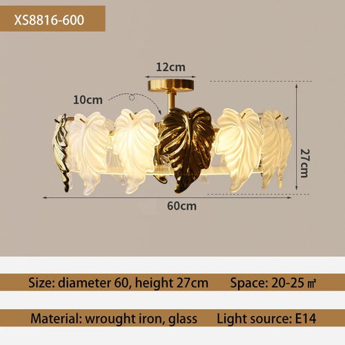 plafonnier led design vintage français en forme de feuilles de verre - vue 10 sur 9