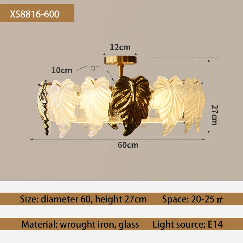 plafonnier led design vintage français en forme de feuilles de verre - vue 9 sur 9