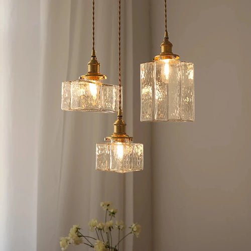 Rétro carré en verre pot suspension Vintage lampe à LED abat-jour lustre pour salle à manger chambre Table de chevet éclairage créatif - vue 3 sur 9