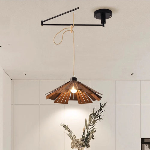 lustre à bascule en bois massif de noyer rétractable décoration nordique moderne - vue 4 sur 16