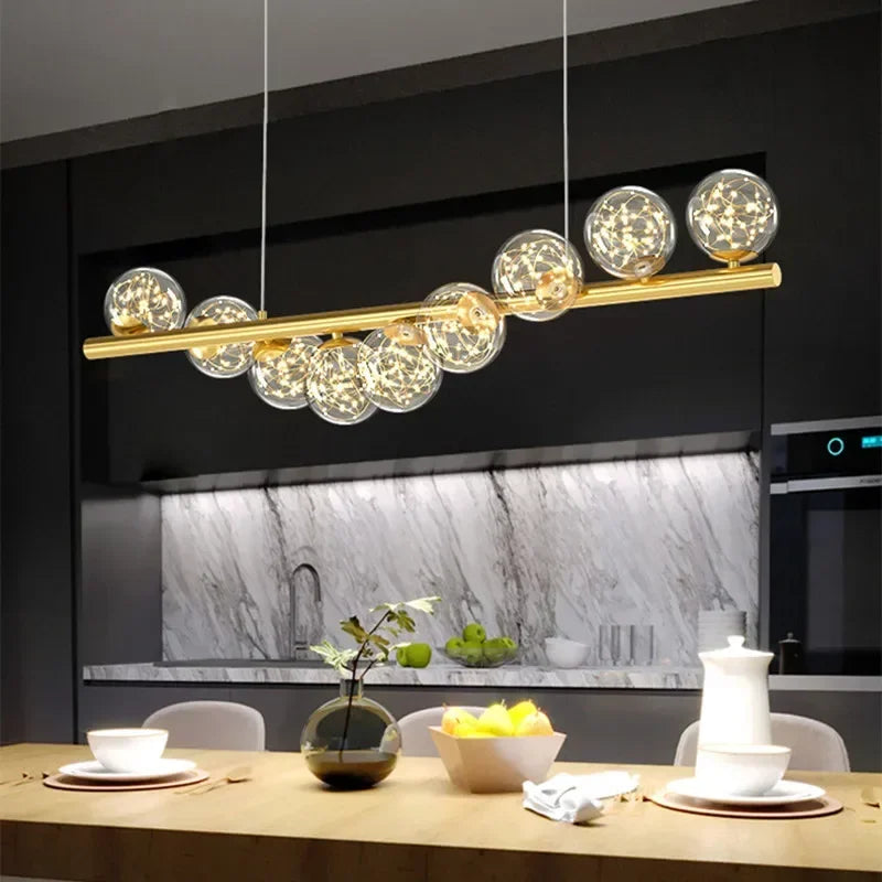lustre nordique longue boule de verre or pour bar - vue 6 sur 12