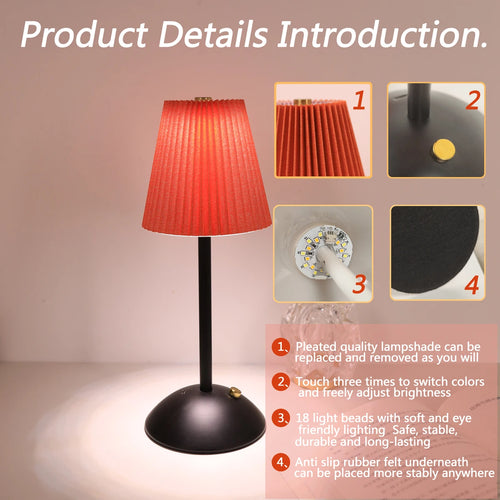 LED Nordic pleated desk lamp charging touch adjustable night light, bedroom sleep light, bar coffee shop decorative light - vue 4 sur 9