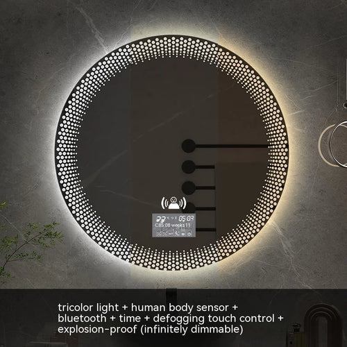 miroir rond à led avec rétroéclairage réglable et antibuée intelligent - vue 26 sur 25