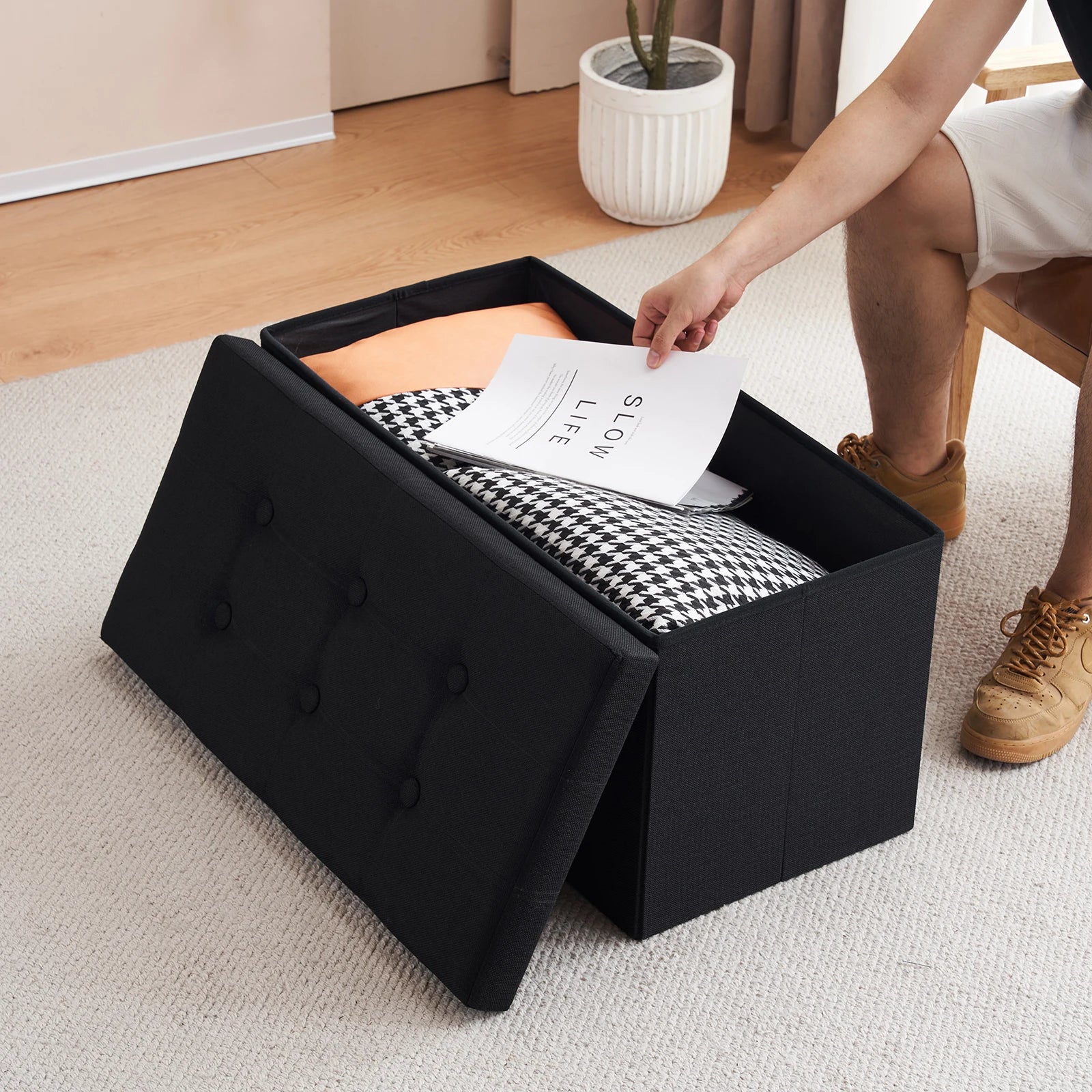 banc de rangement pliable multifonction en similicuir antidérapant - vue 6 sur 6