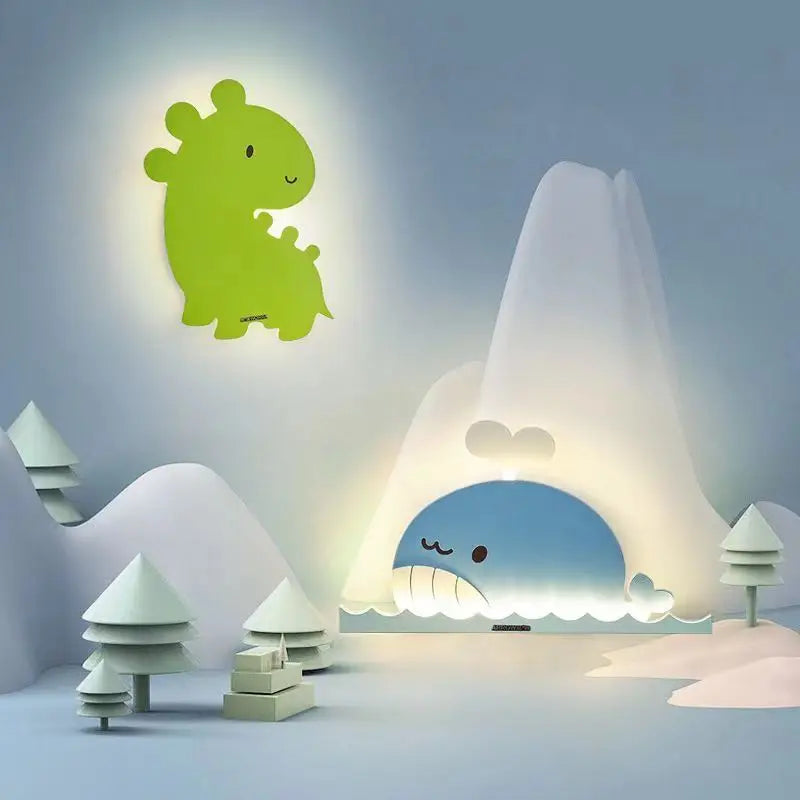 applique murale led dessin animé baleine lapin dinosaure pour enfants - vue 6 sur 8