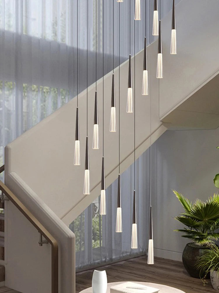 lustre long moderne en acier inoxydable pour duplex et centre commercial - vue 3 sur 17
