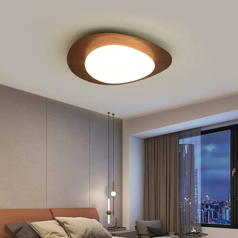 plafonnier led en bois nordique acrylique avec galets noyer - vue 4 sur 12