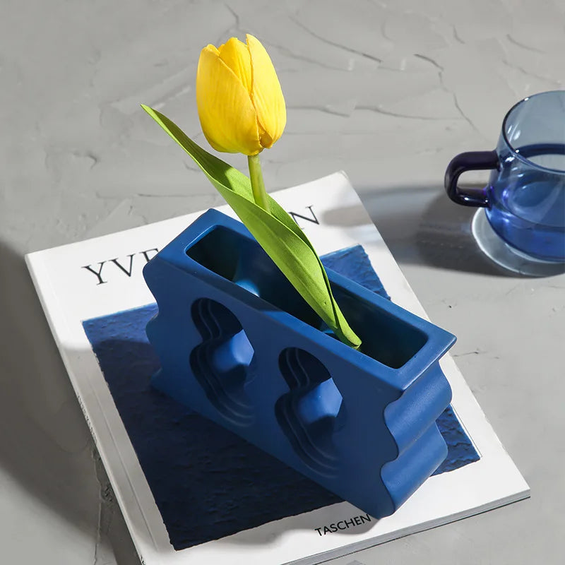 vase en céramique géométrique nordique pour fleurs séchées décoration maison - vue 5 sur 11