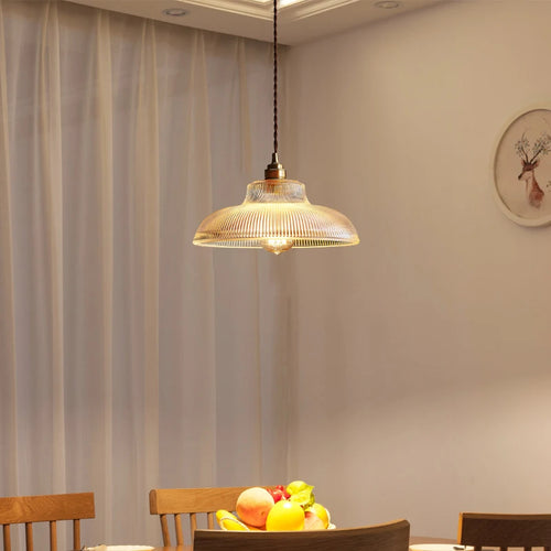 suspension vintage nordique en verre bois de noyer et laiton - vue 6 sur 13