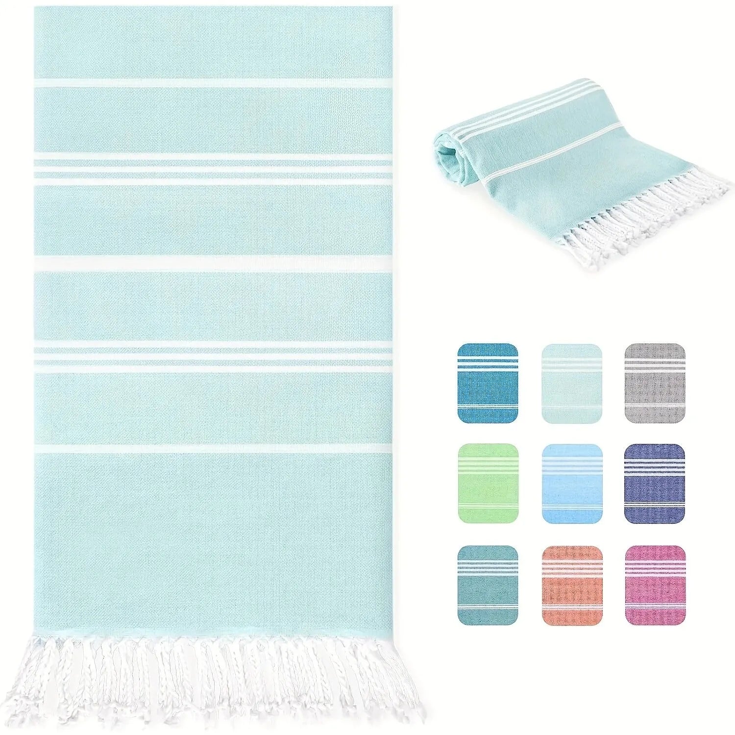 serviette de plage turque rayures pompons séchage rapide - vue 2 sur 7