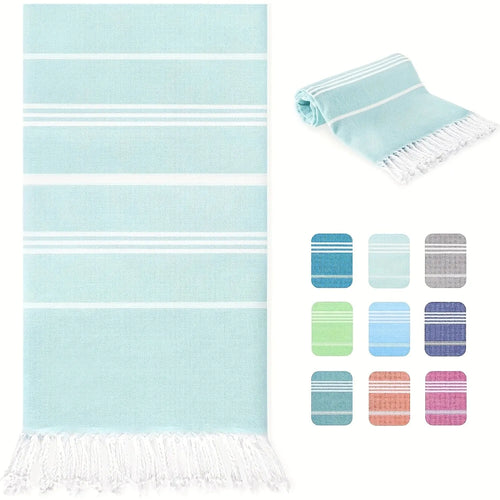 serviette de plage turque rayures pompons séchage rapide - vue 3 sur 7