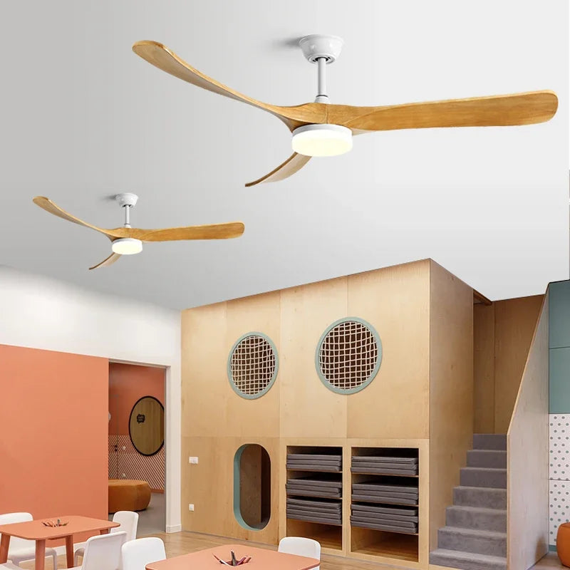 ventilateur suspendu en bois avec lumière design élégant pour toutes saisons - vue 3 sur 9
