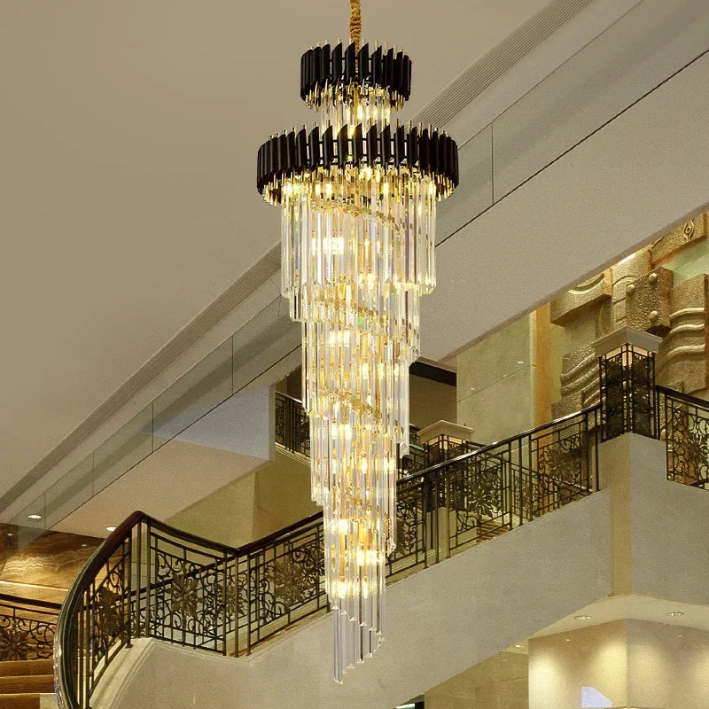 lustre led spirale luxe suspension cristal pour hauts plafonds - vue 3 sur 8