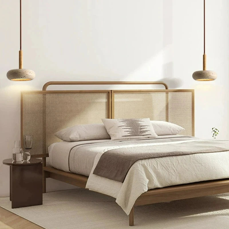 lustre moderne en bois avec suspension led en pierre - vue 4 sur 7