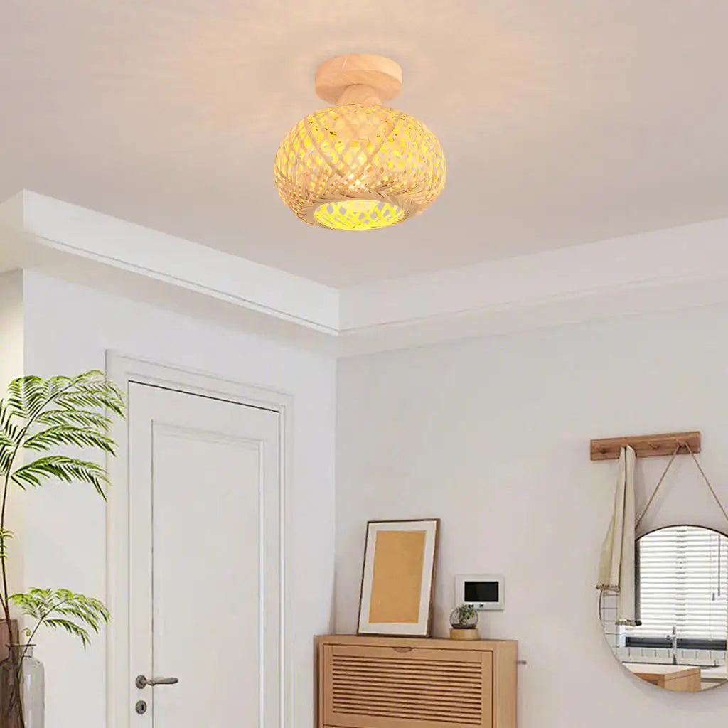 plafonnier rétro en bambou tissé pour décoration intérieure - vue 6 sur 7