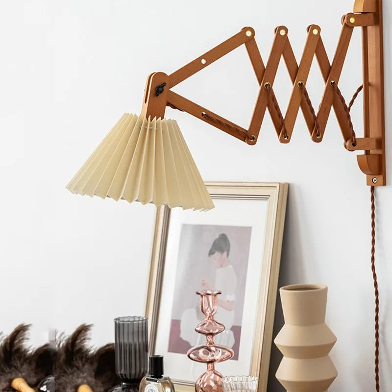 Sax applique moderne télescopique led lampe en bois salon japonais bras long créatif chambre chevet décoration maison lumière - vue 5 sur 8