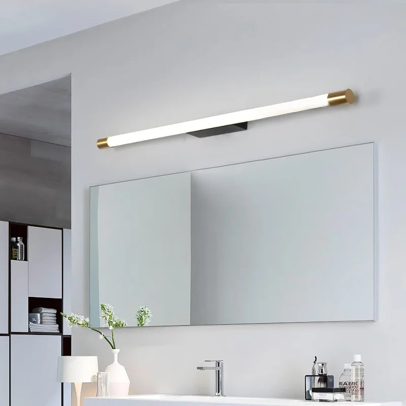 applique murale nordique led long miroir rond décoration villa - vue 3 sur 16